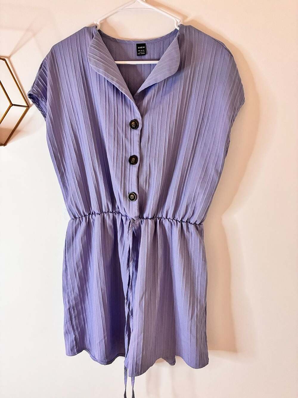 SHEIN Lavender Purple Button Front Drawstring Romper Size Large